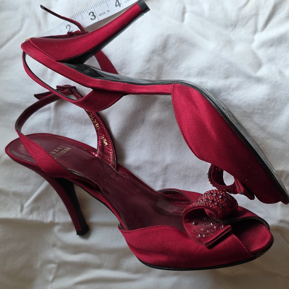 Stuart Weitzman Ruby Red Peep-Toe Sling Back Heel… - image 3